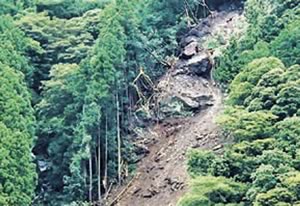 7月の豪雨で被災した国道152号の落石危険箇所（天竜区龍山町瀬尻）