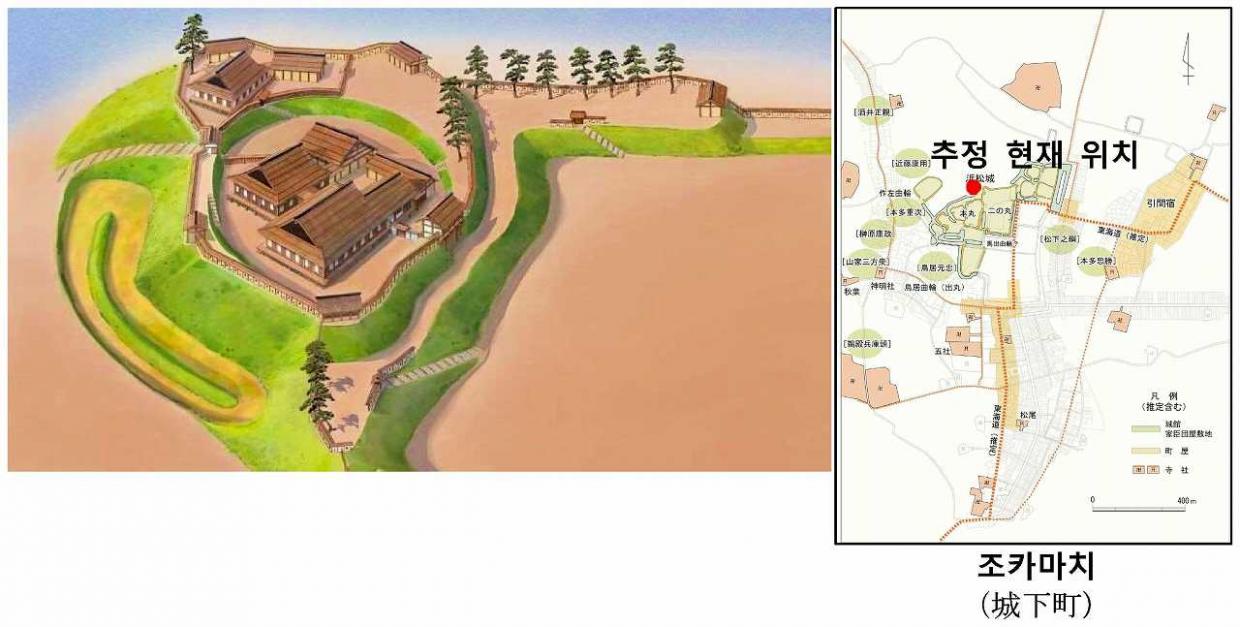 도쿠가와 이에야스 집권 시기의 하마마쓰성 중추부와 조카마치
