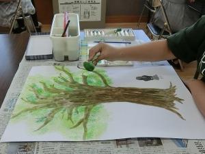葉の部分にはタンポで立体感を