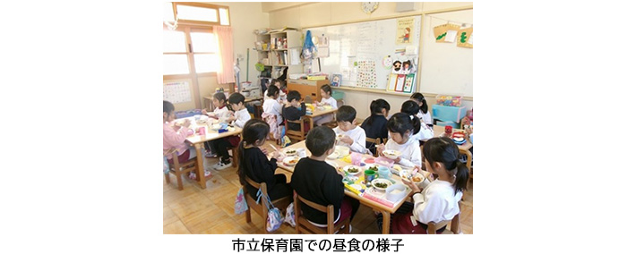 市立保育園での昼食の様子