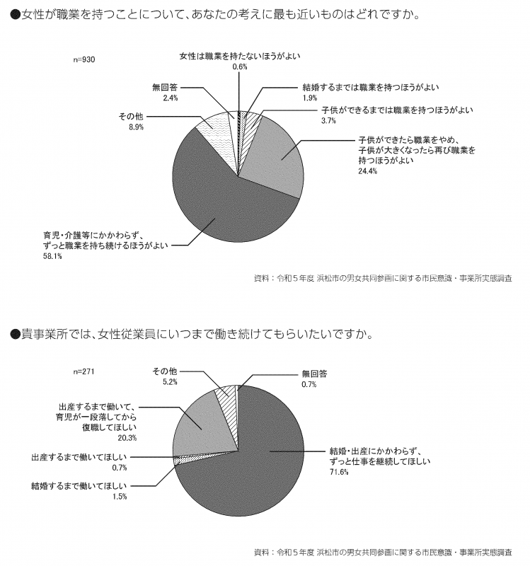 女性の就業に関するアンケート調査結果のグラフ