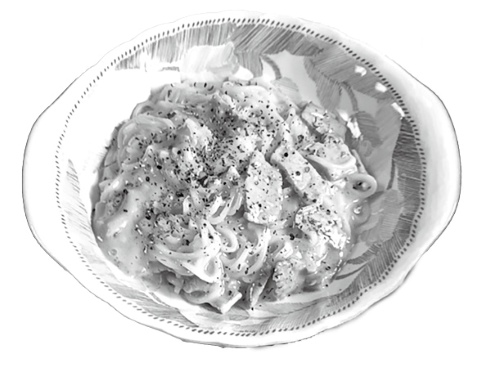 米麺(こめめん)のカルボナーラ風