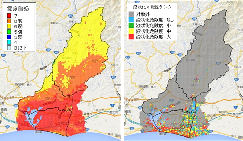 静岡県第4次地震被害想定 震度分布図・液状化可能性分布図（レベル2陸側ケース）