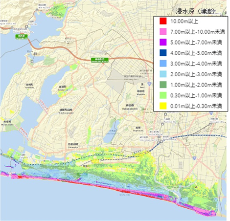 静岡県第4次地震被害想定 津波浸水域図（レベル2重ね合わせ図）防潮堤整備前