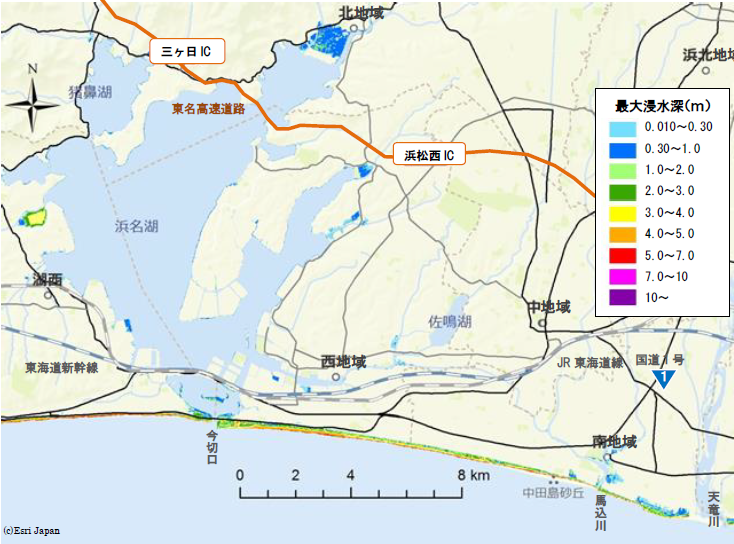 東海・東南海・南海地震（レベル1）の津波の津波浸水想定区域図