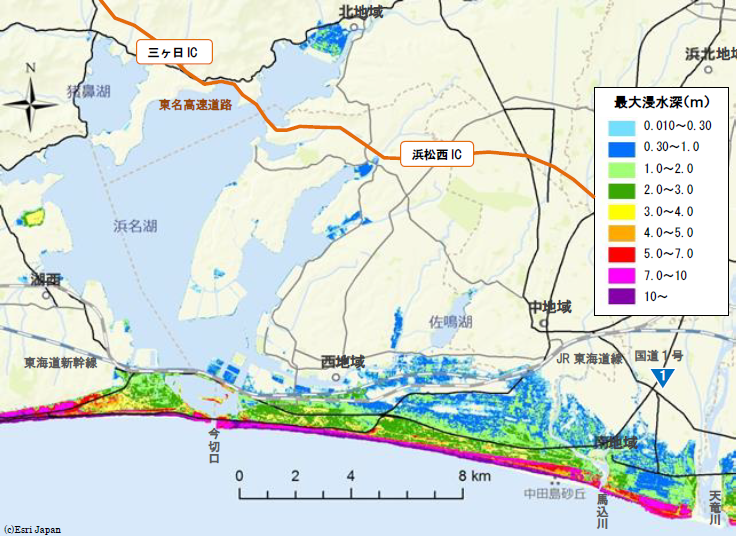 南海トラフ巨大地震（レベル2）の津波の津波浸水想定区域図