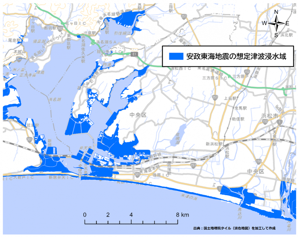 安政東海地震の想定津波浸水域図