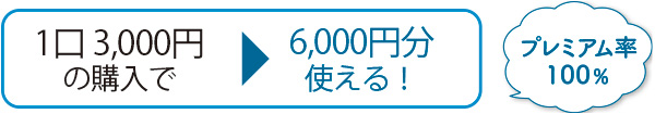 販売金額3,000円で6,000円分の買い物ができるプレミアム付商品券