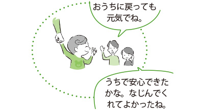 「おうちに戻っても元気でね。」「うちで安心できたかな。なじんでくれてよかったね。」
