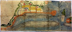 栩木家文書「浜名橋之図但シ今切」部分（永正八年（1511）浜名湖今切の図）