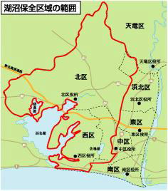 湖沼保全区域の範囲を示す地図