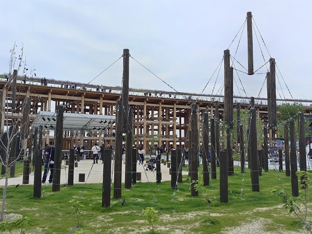 大阪・関西万博（ポップアップステージ）で展示された天竜材（FSC 認証材）