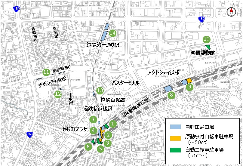 浜松駅周辺自転車・バイク駐車場箇所図