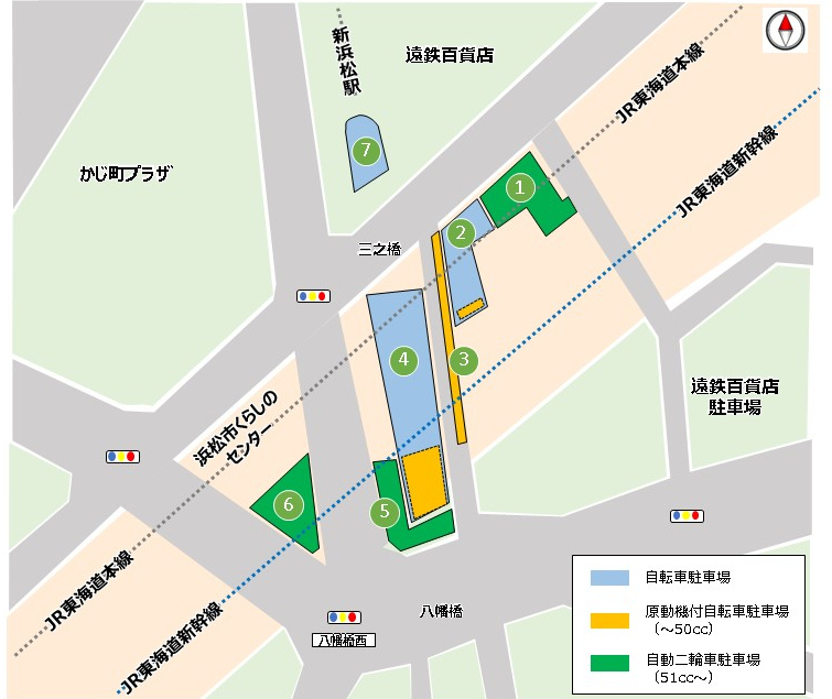 浜松駅西側自転車・バイク駐車場箇所図