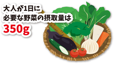 大人が1日ら必要な野菜の摂取量は350g